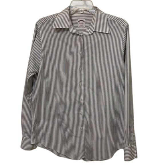 Brooks Brothers Classic Fit Non-Iron Button Up Striped Shirt Top Womens Size 12 - Picture 1 of 9